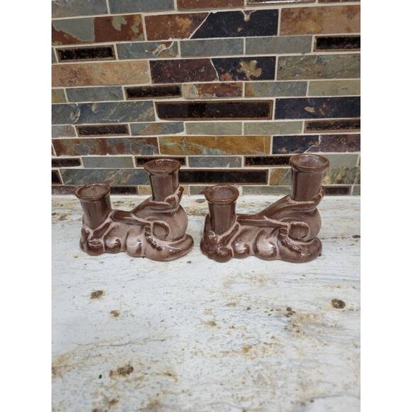 2 Vintage Frankoma Candle Holders 304 Double Candlesticks, Plainsman Brown - Picture 6 of 6